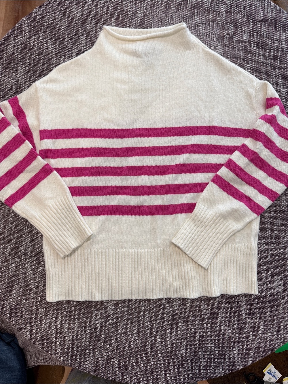 Truth Cream Cowlneck sweater with Pink Stripes